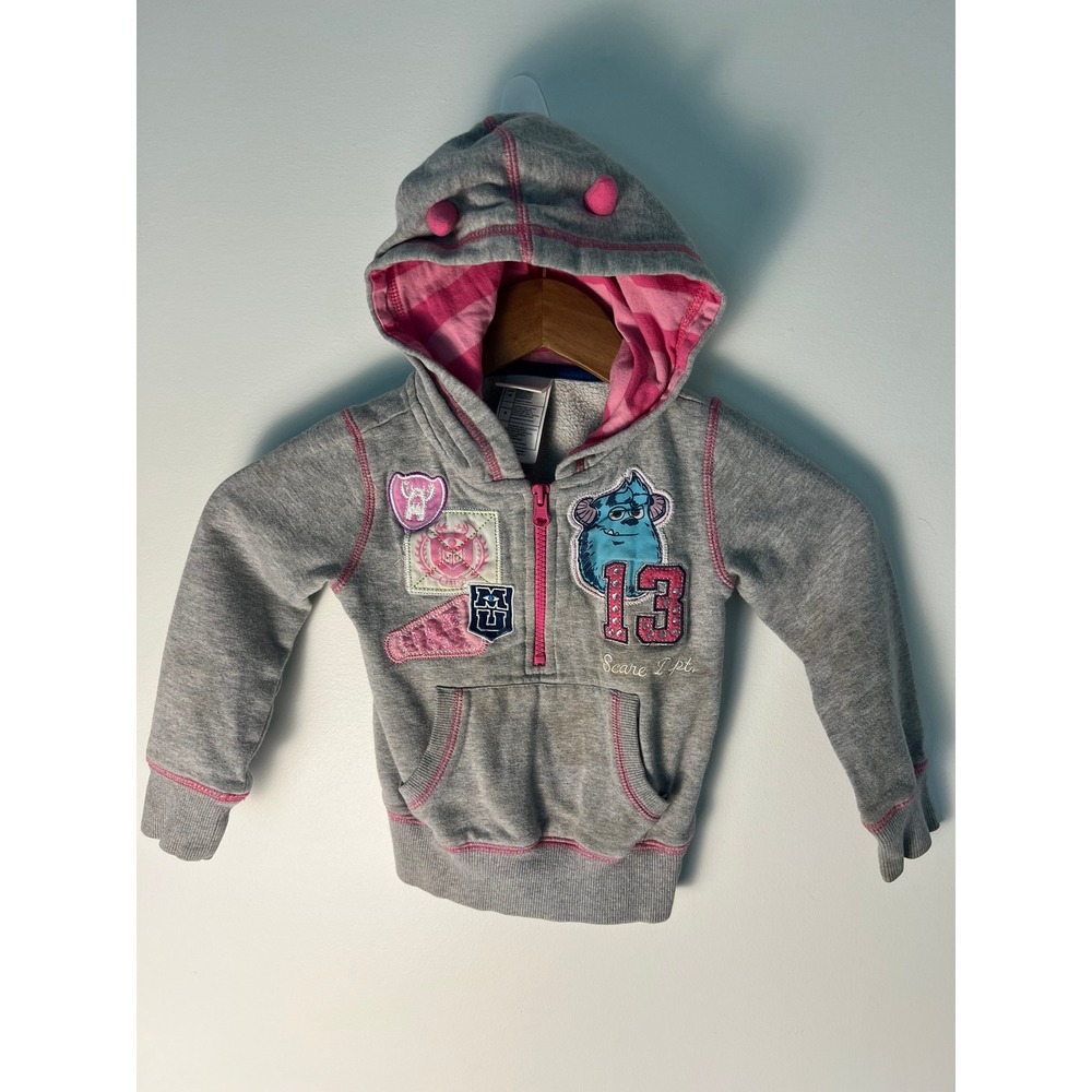 Disney Girl 4 Hoodie Monsters University Sulley Gray Pink Quarter Zip Sweatshirt